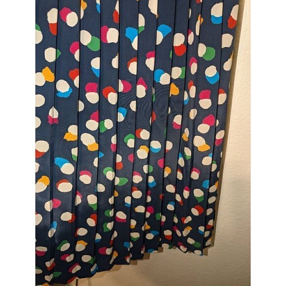 Vintage Women's Abstract Floral Pleated Utility Dress Navy Blue Size 14 - Picture 8 of 15